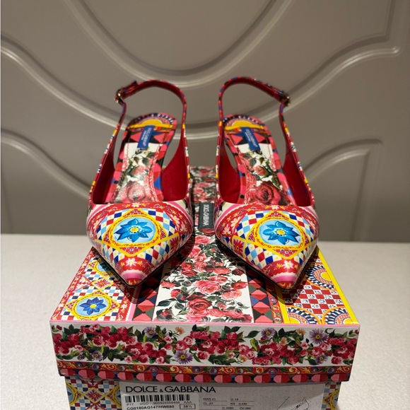 Dolce & Gabbana Women's Red Patterned Slingback Heels - Picture 1 of 5